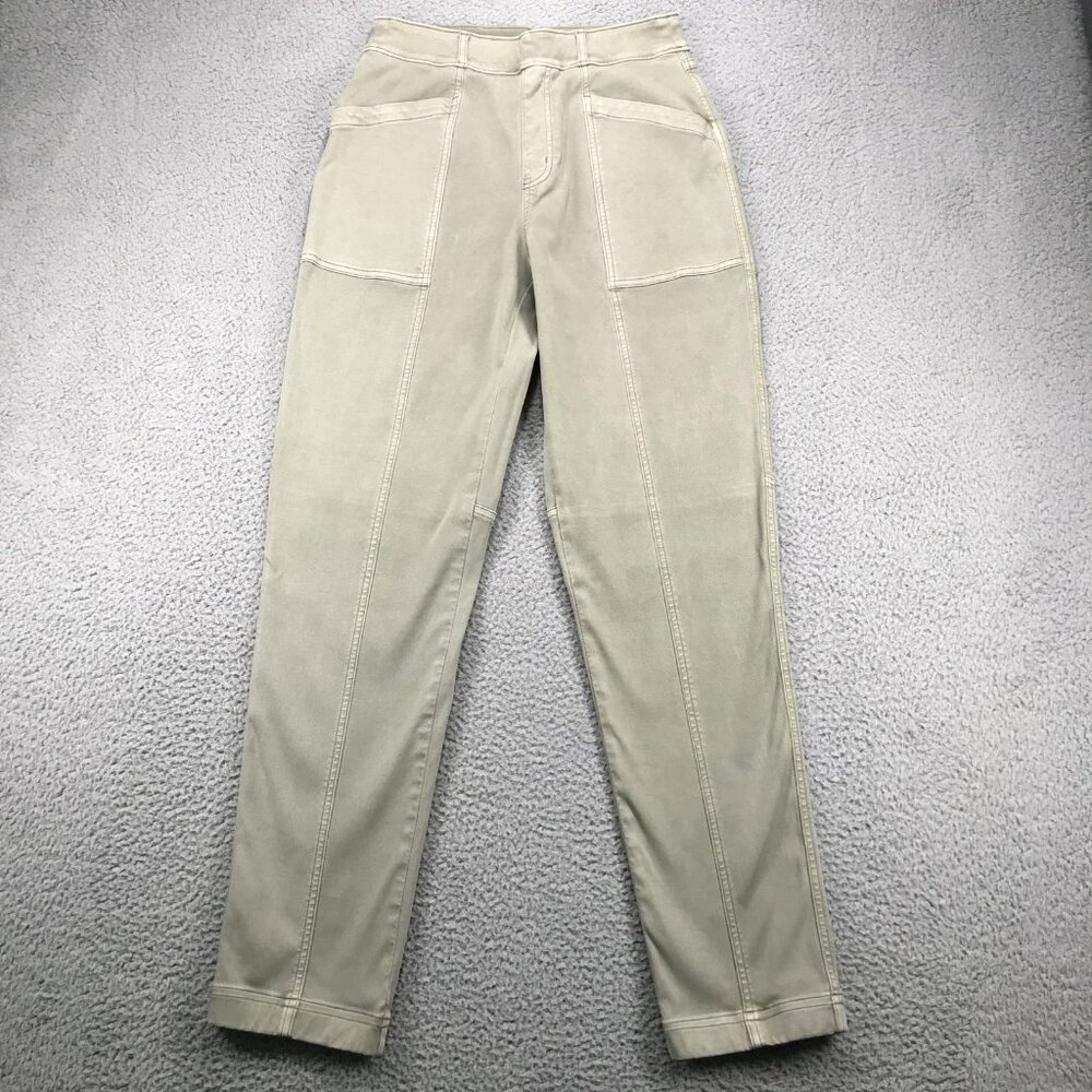 SPANX Pants Womens Size MEDIUM‎ Olive Green Twill Straight Leg High Rise Pull On